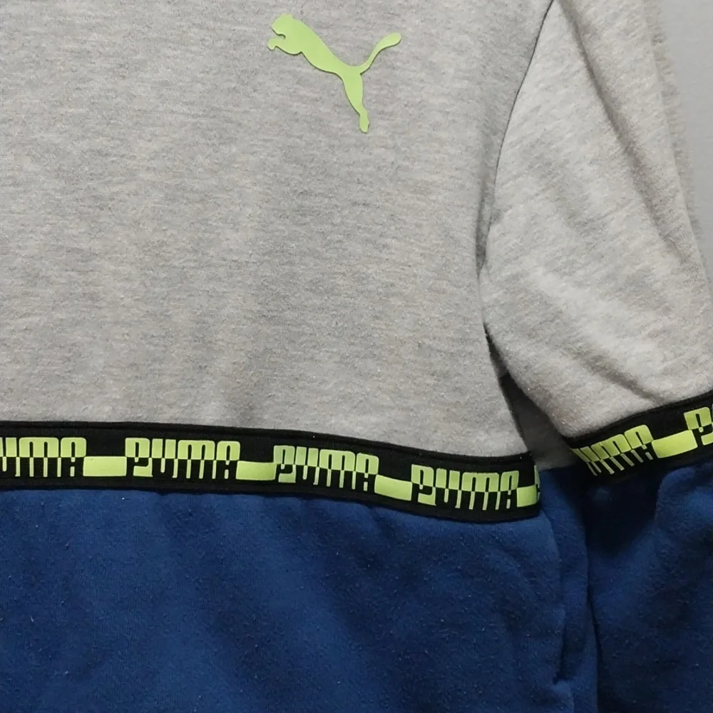 Puma Boy''s Gray and Blue Sweatshirt with Neon Accents Large